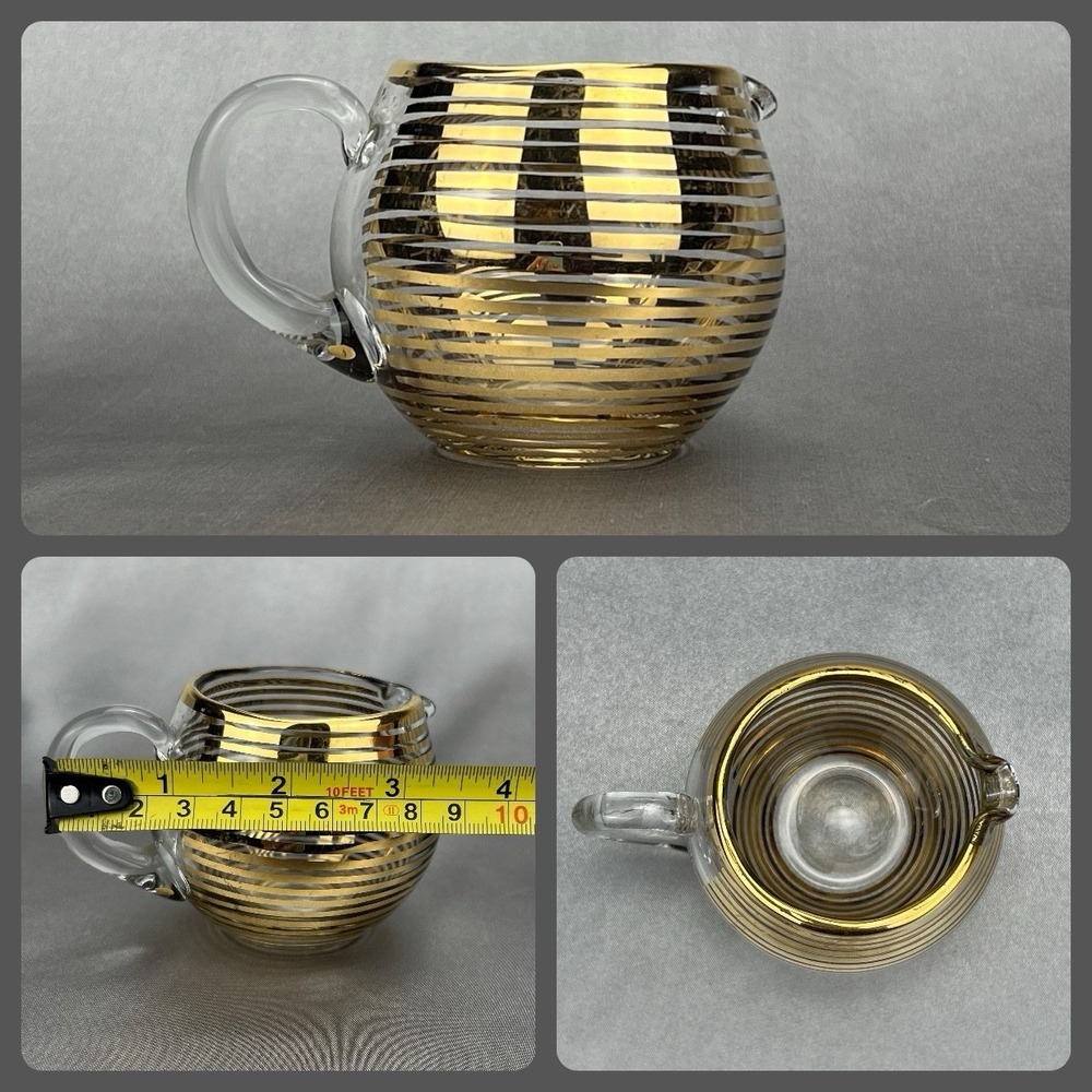 Macbeth Evans Style Vintage Gold Stripe Glass Creamer Pitcher Mid Century MCM 3"